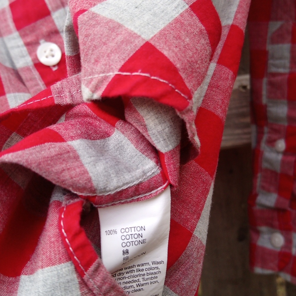 Gap Gray Red Checkered Long Sleeve Button Down Sh… - image 7
